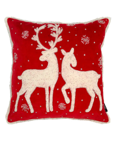 Reindeer Snowflake Christmas Pillow, Red/White - 20" x 20" home decor - Mod Lifestyles