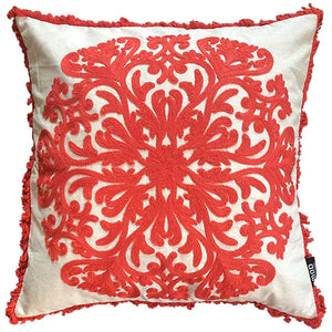 Scroll Embroidery Fringes Decorative Pillow, 20" X 20" home decor - Mod Lifestyles