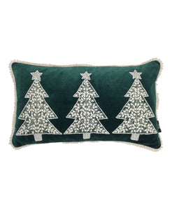 Snowy Christmas Trees Embroidery Pillow, Green - 14" x 24" home decor - Mod Lifestyles