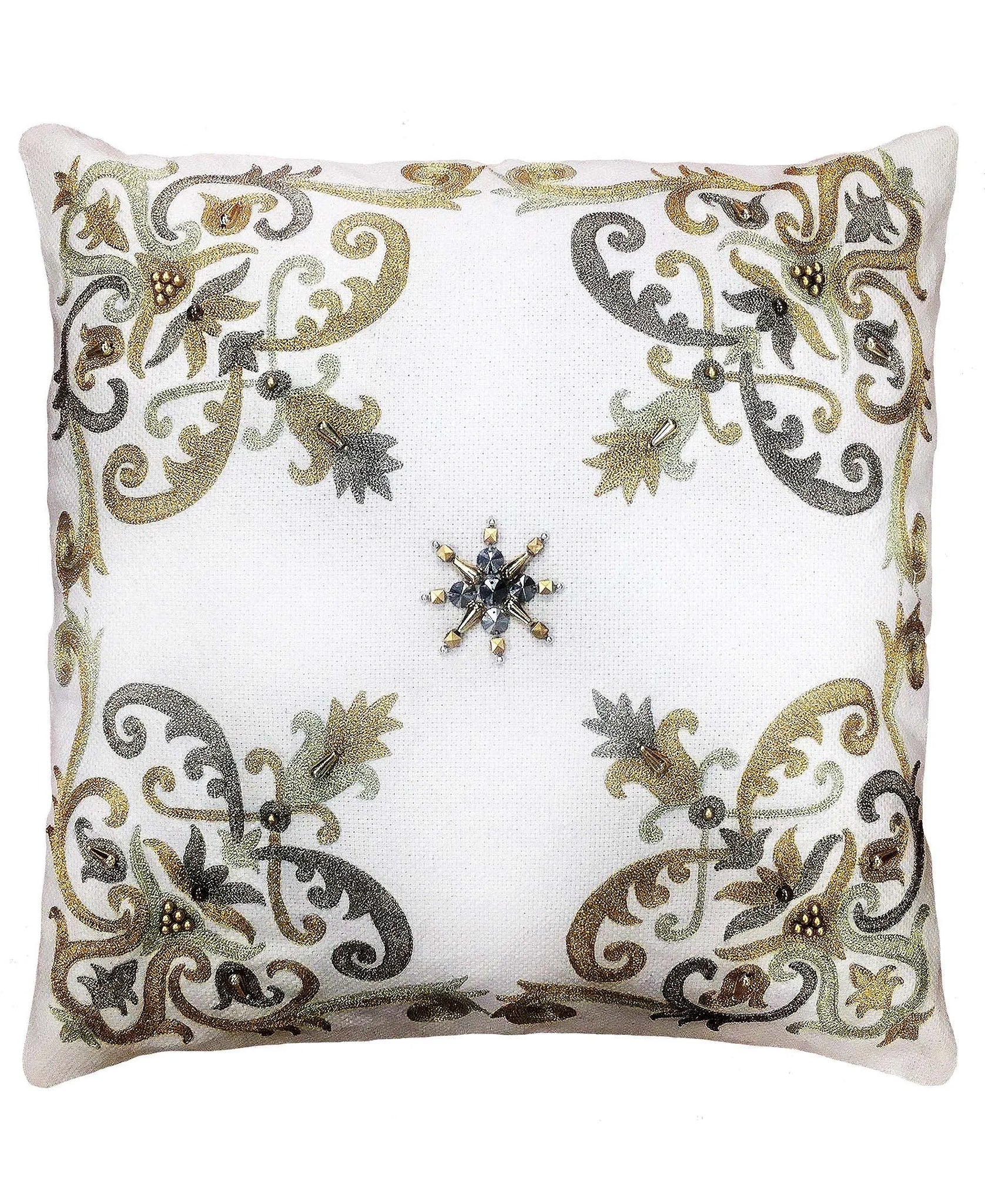 Tracy Corner Scrolls Embroidery Decorative Pillow, 20" X 20" home decor - Mod Lifestyles