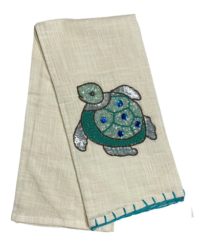 Turtle Beads and Embroidery Whipstitch Edge Tea Towel , 20" X 28" home decor - Mod Lifestyles