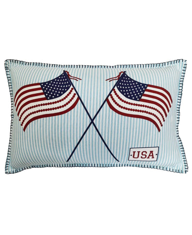 Twin American Flags Whipstitch Edge Pillow, 14" X 22" home decor - Mod Lifestyles