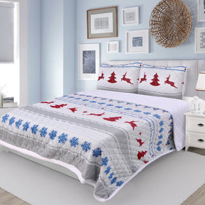 Vermont Jumping Reindeers Microfiber Quilt Set Sherpa Back home decor - Mod Lifestyles