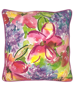 Watercolor Floral Digital Print and Embroidery Pillow with Piping, 20''x20'' home decor - Mod Lifestyles