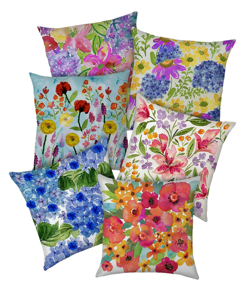 Watercolor Floral Digital Print and Embroidery Pillow with Piping, 20''x20'' home decor - Mod Lifestyles