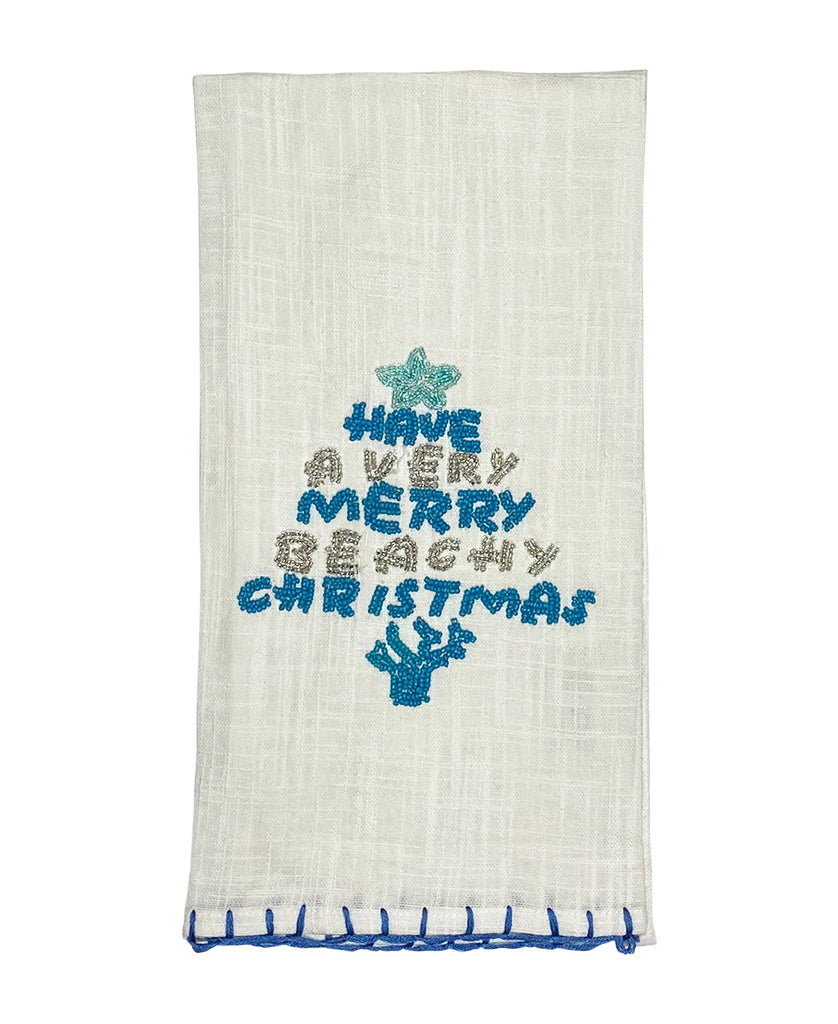 White and Blue Beachy Christmas Kitchen Towel, 20 X 28 home decor - Mod  Lifestyles