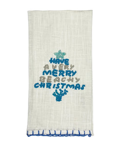 White and Blue Beachy Christmas Kitchen Towel, 20" X 28" home decor - Mod Lifestyles